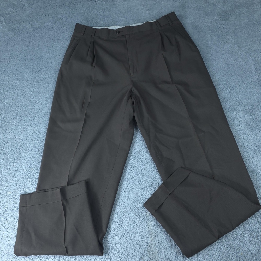 Zanella Dress Pants Mens 40x31 Brown Wool Pleated Cuffed Made Italy Classic Fit